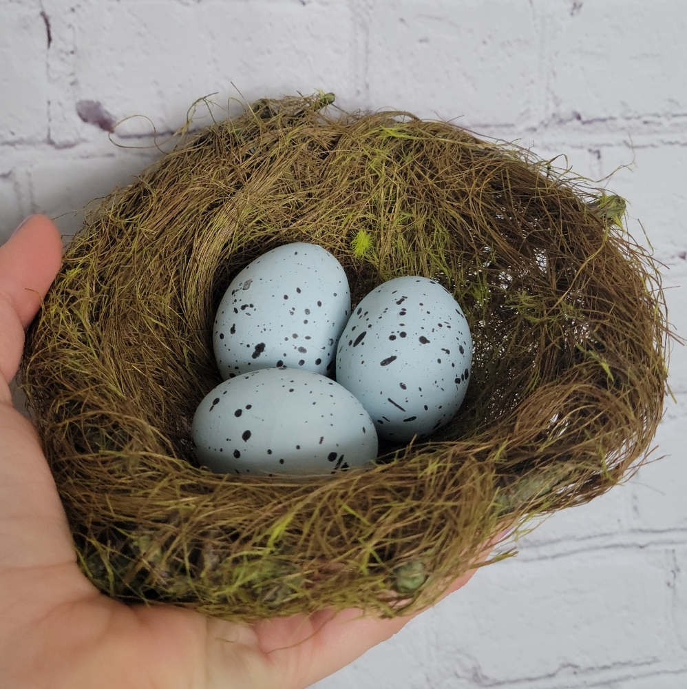 Antique wooden eggs and nest | Easter eggs | Birds nest